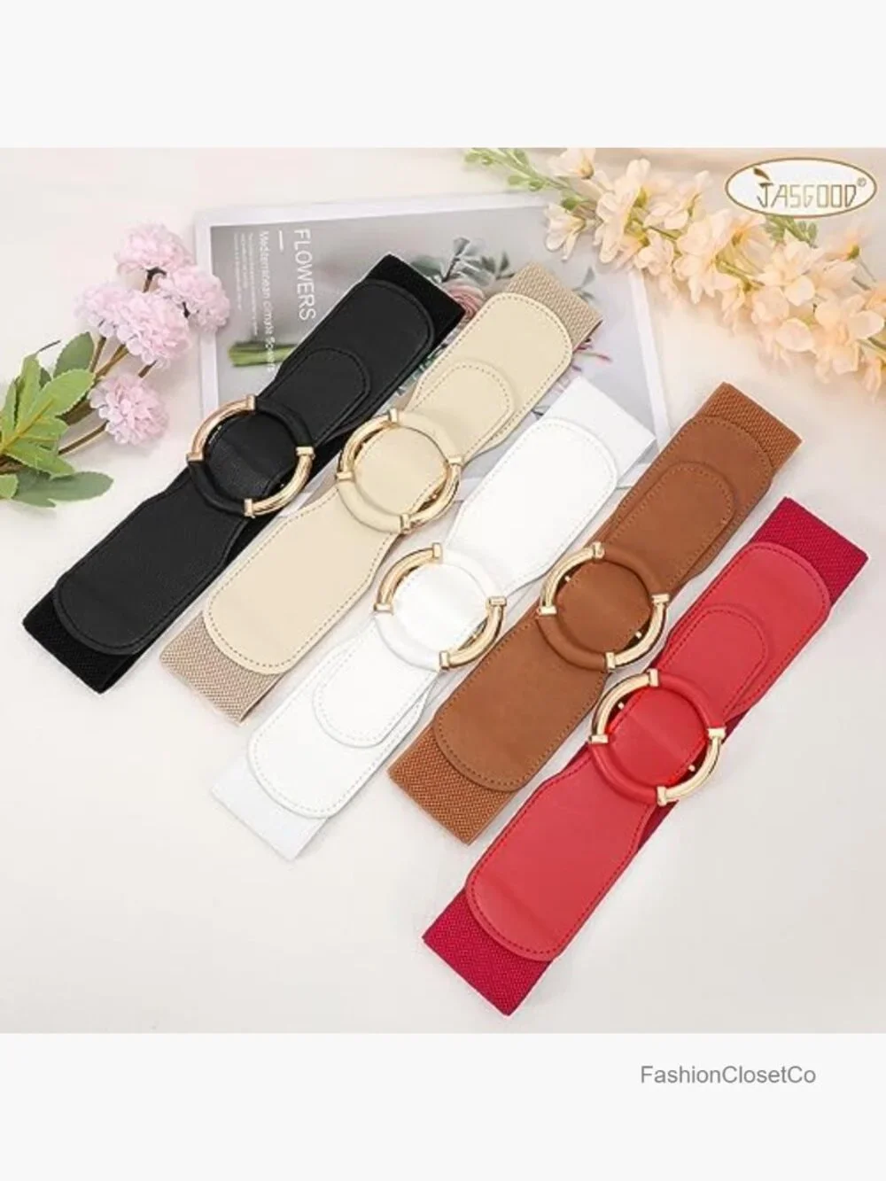 Wide Elastic Waist Belt with Circle Buckle - 2.95